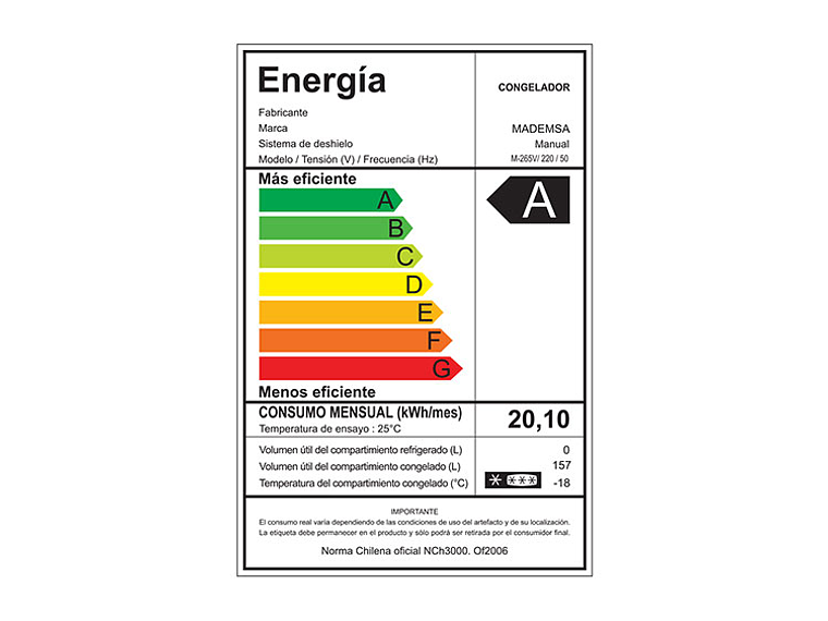 CONGELADOR VERTICAL MADEMSA 157 L FRÍO DIRECTO M-265V 7