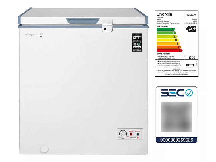 CONGELADOR SINDELEN HORIZONTAL 141 LITROS 8 NIVELES SFH-151B 5