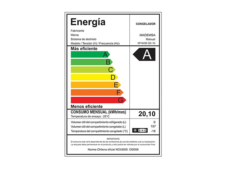 CONGELADOR VERTICAL MADEMSA 157 L FRÍO DIRECTO MFV 645 B 7