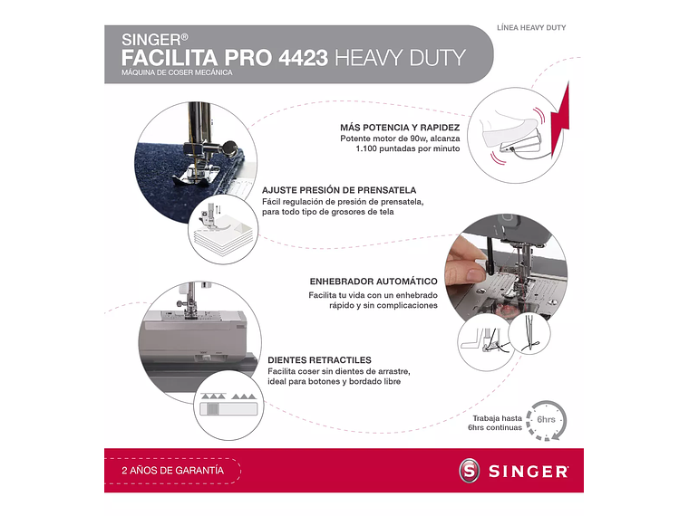 MÁQUINA DE COSER RECTA SINGER FACILITA PRO 4423 HEAVY DUTY PORTABLE GRIS 220V - 240V 3