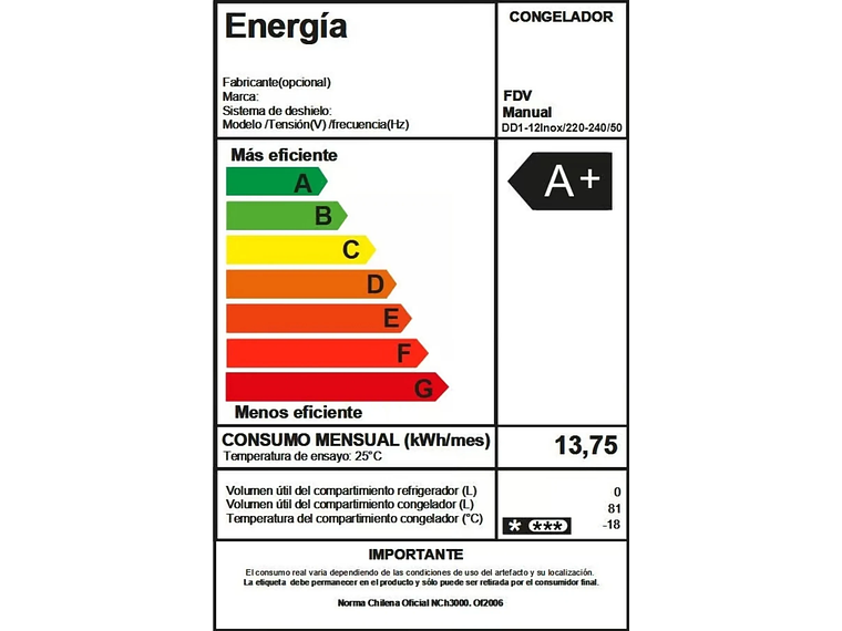 FREEZER BAJO CUBIERTA ELEGANCE 81 LTS FD 3