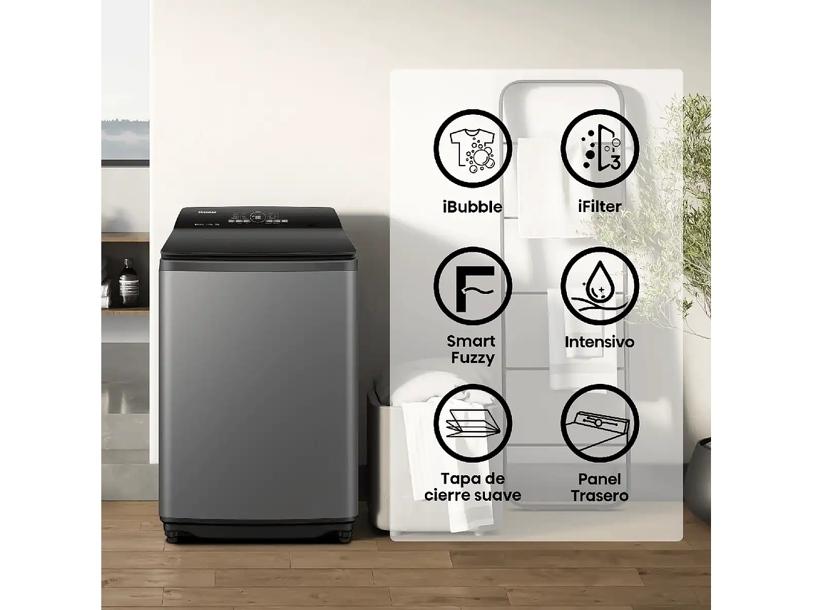 LAVADORA CARGA SUPERIOR HISENSE WT3I2323UT 23KG GRAFITO 6