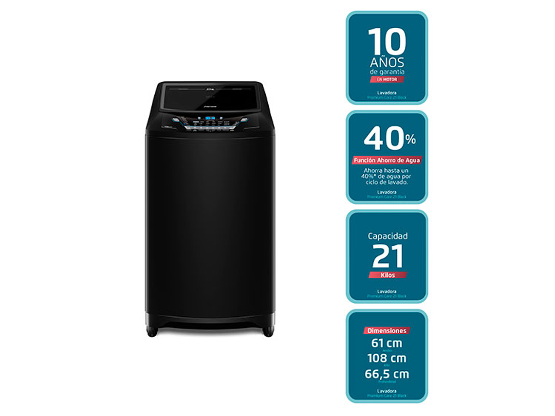 LAVADORA CARGA SUPERIOR FENSA PREMIUM CARE 21 21KG NEGRO 1