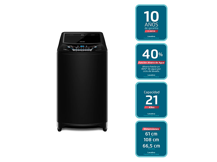 LAVADORA CARGA SUPERIOR FENSA PREMIUM CARE 21 21KG NEGRO 1