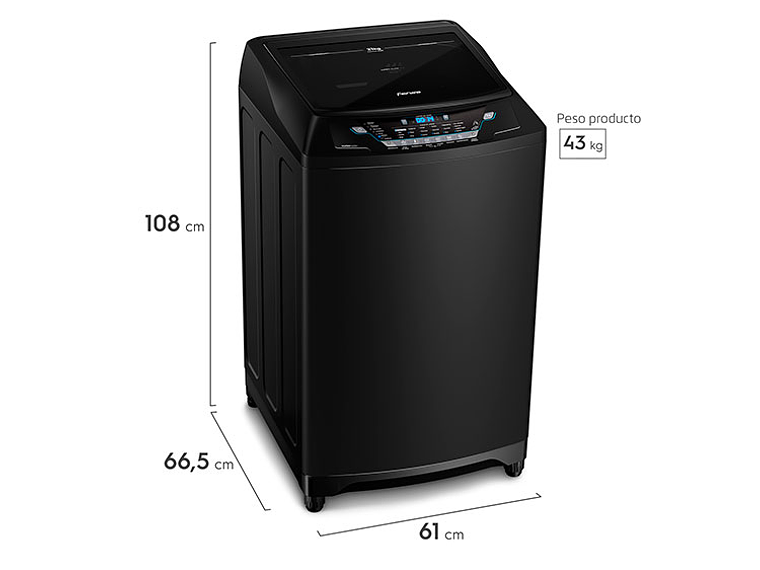 LAVADORA CARGA SUPERIOR FENSA PREMIUM CARE 21 21KG NEGRO 4