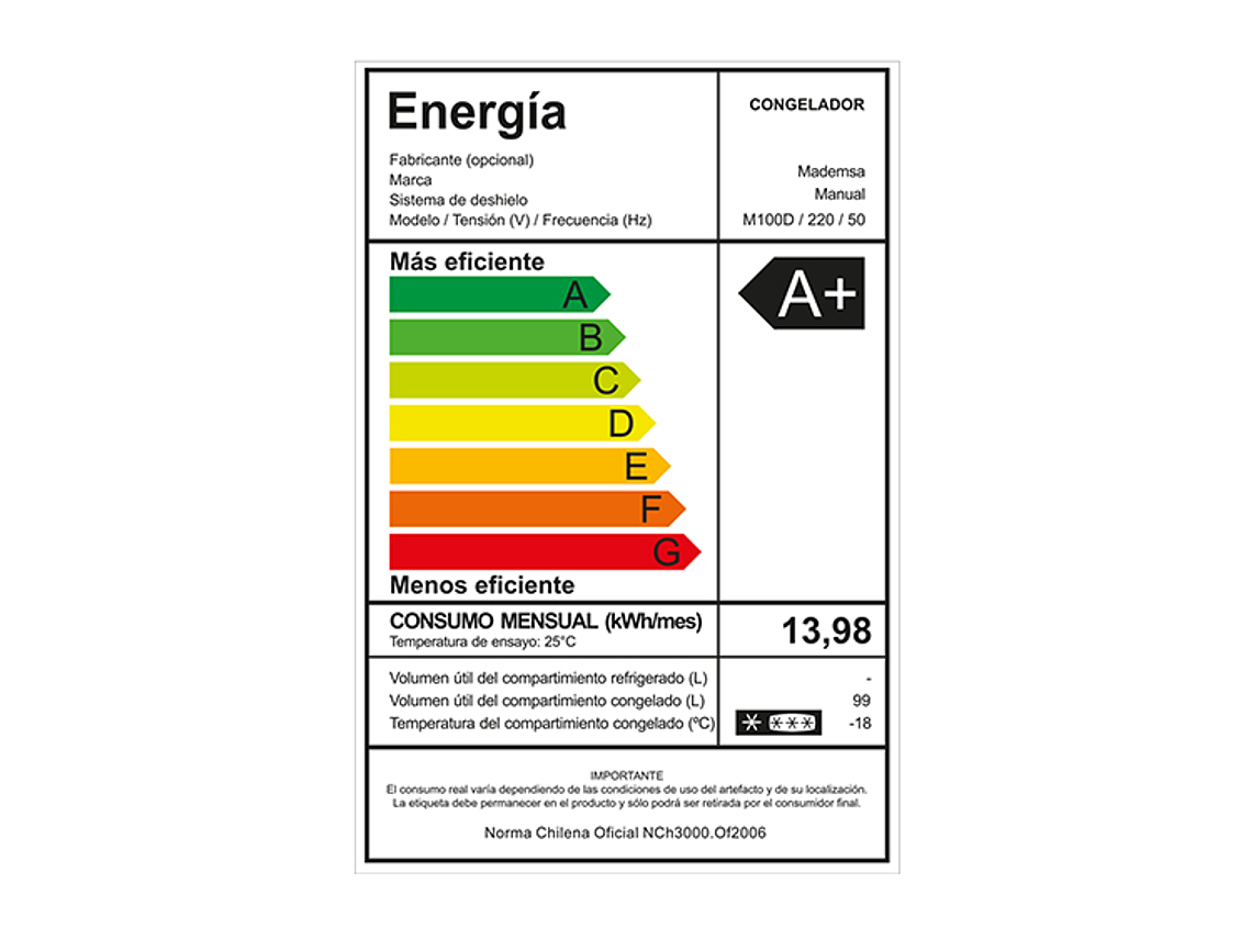 FREEZER HORIZONTAL MADEMSA 99 L FRÍO DIRECTO DUAL M100D 7