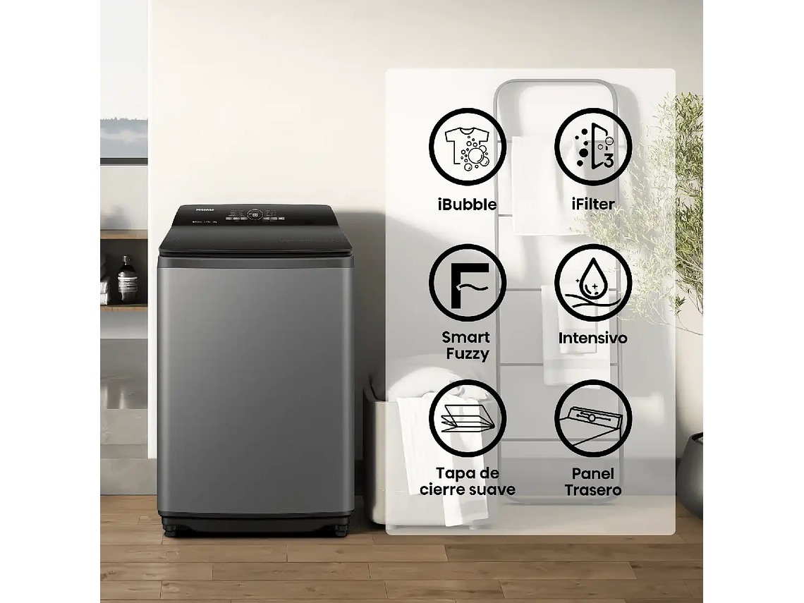 LAVADORA CARGA SUPERIOR HISENSE WT3I2123UT 21KG GRIS 5