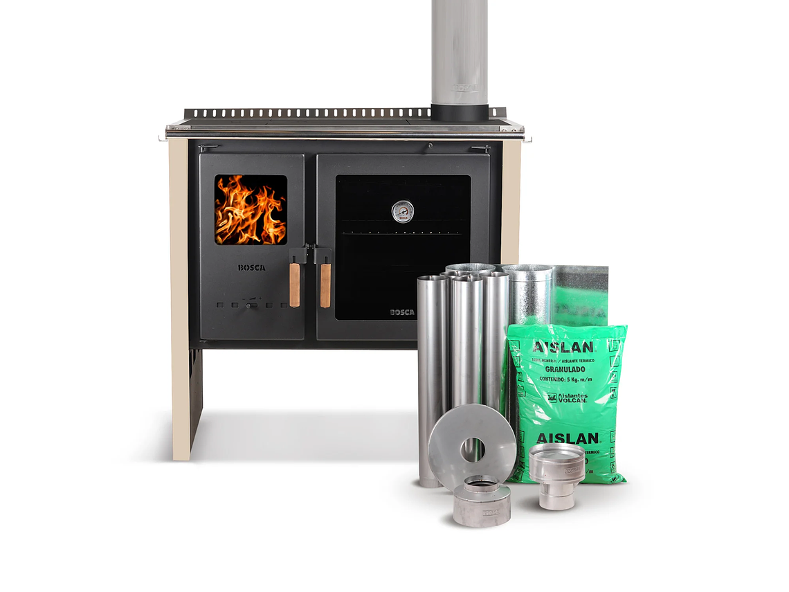 PACK COCINA A LEÑA BOSCA HESTIA 90 CREMA + KIT BASE 1