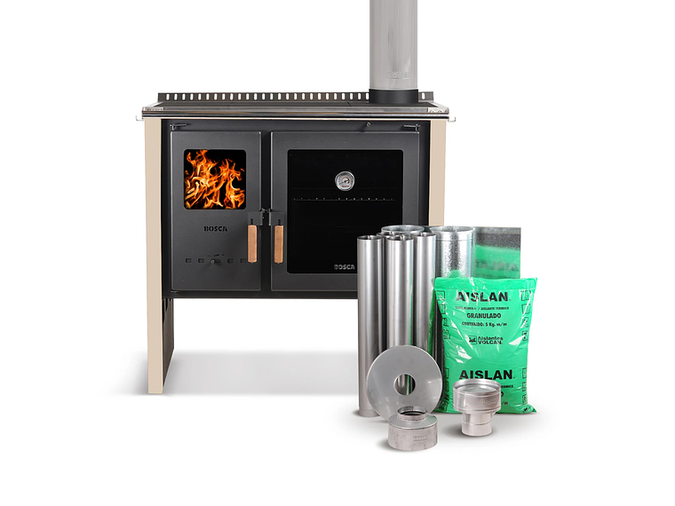 PACK COCINA A LEÑA BOSCA HESTIA 90 CREMA + KIT BASE 1