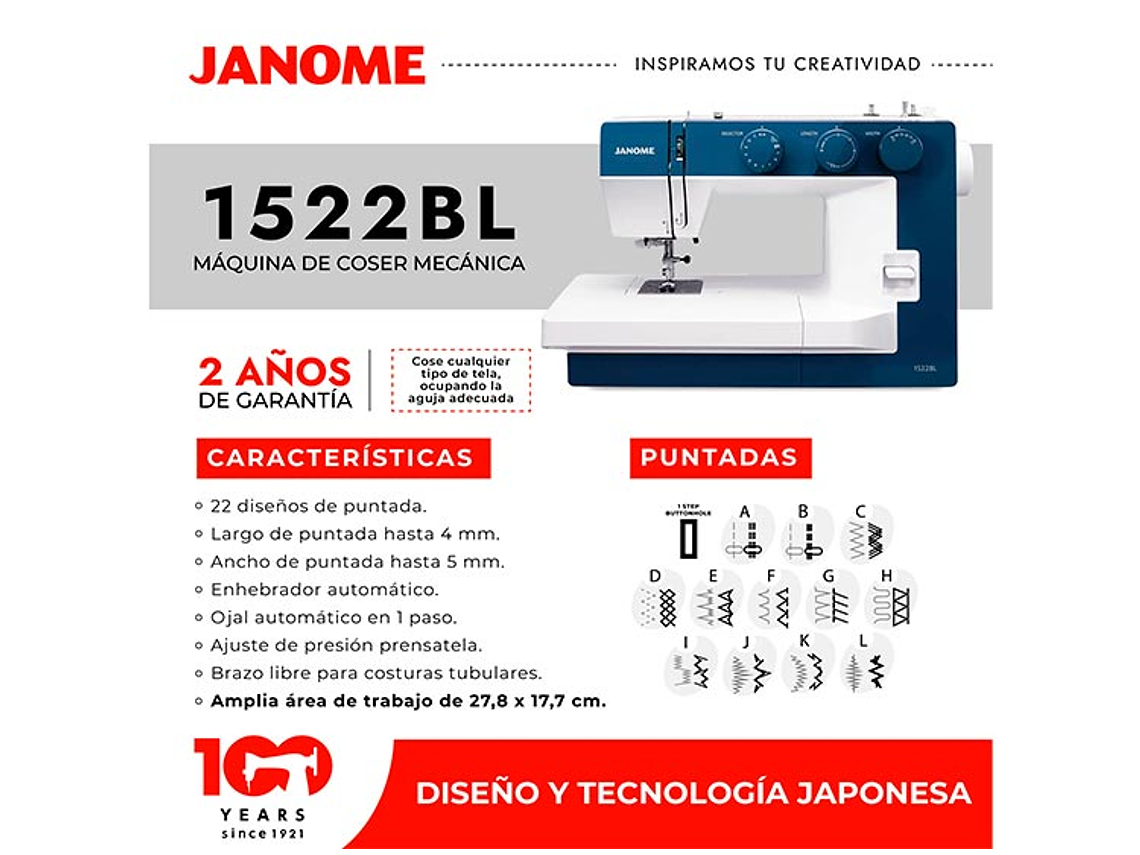 MAQUINA COSER JANOME 1522BL MECANICA 7