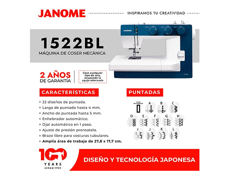 MAQUINA COSER JANOME 1522BL MECANICA 7