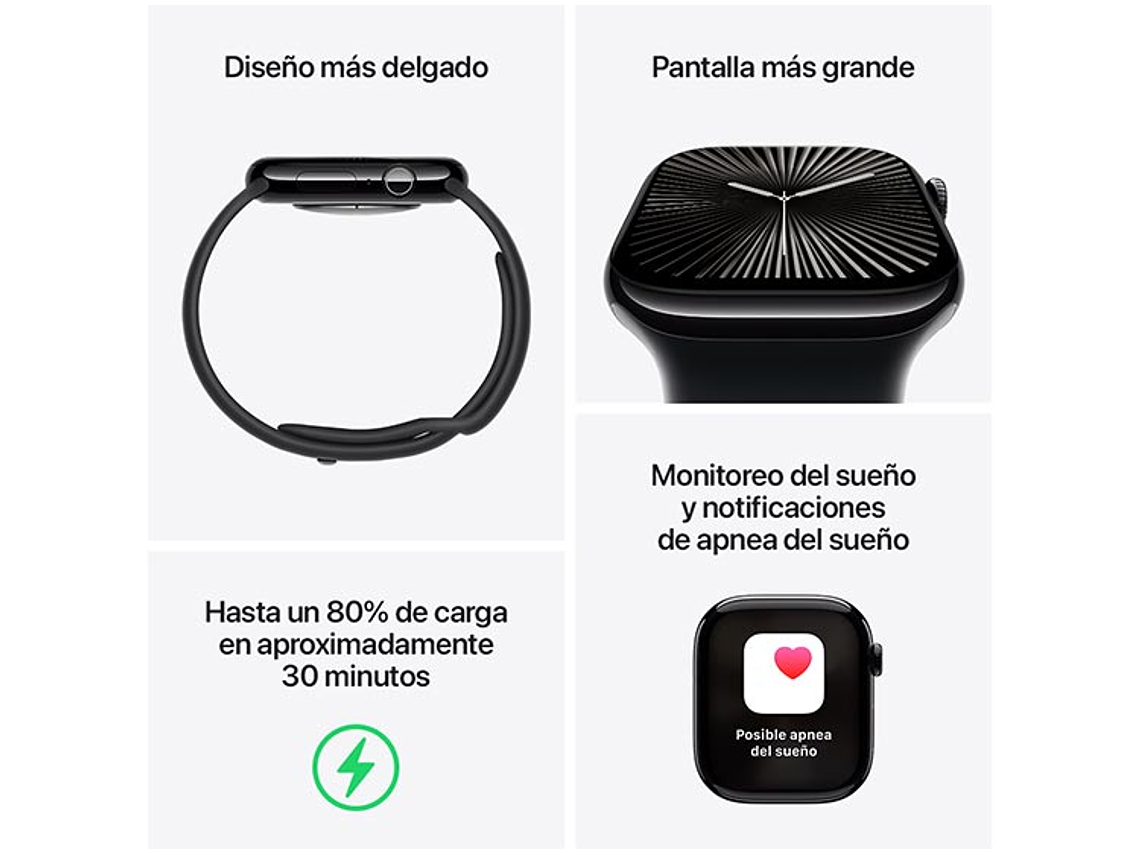 APPLE WATCH SERIE 10 42MM NEGRO ALUMINIO CORREA DEPORTIVA S/M 8