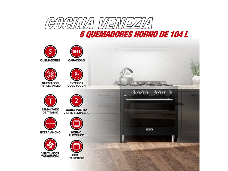 COCINA 5 QUEMADORES HORNO DE 104 LTS 2