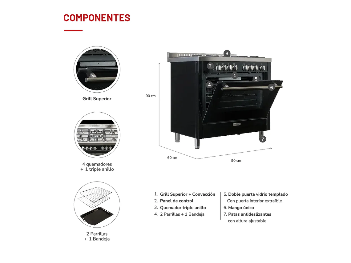 COCINA 5 QUEMADORES HORNO DE 104 LTS 5