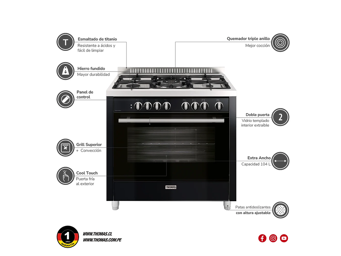 COCINA 5 QUEMADORES HORNO DE 104 LTS 6