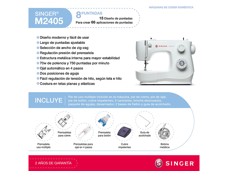 MAQUINA DE COSER SINGER M2405 MÁQUINA DE COSER 70W 6