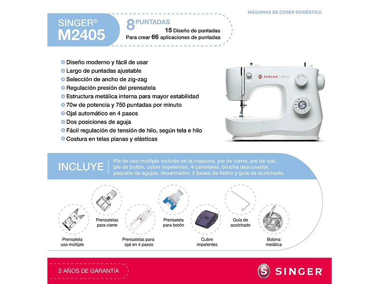 MÁQUINA DE COSER SINGER M2405 70W 8