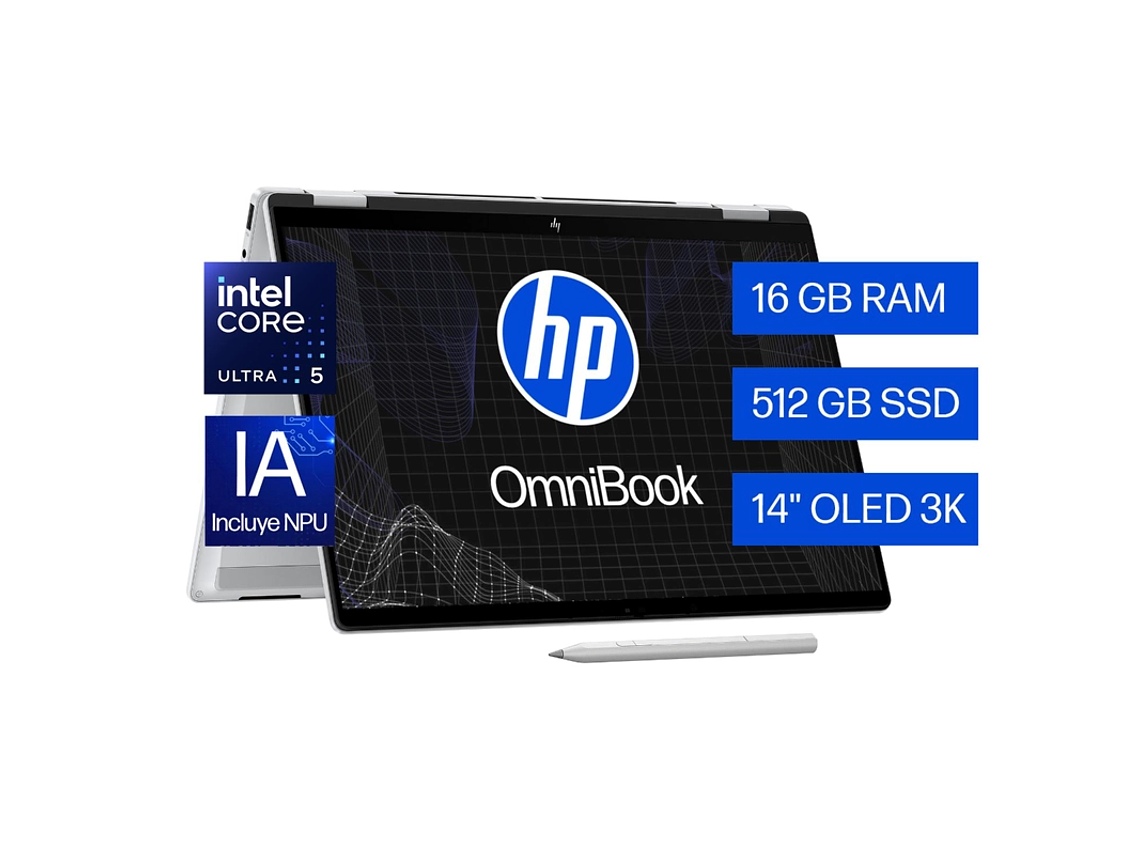 NOTEBOOK HP OMNIBOOK X FLIPNGAI 14-FM0051LA 14' PANTALLA TACTIL INTEL CORE ULTRA 5 16GB RAM 512 7