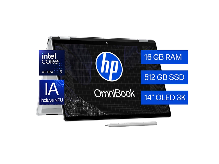 NOTEBOOK HP OMNIBOOK X FLIPNGAI 14-FM0051LA 14' PANTALLA TACTIL INTEL CORE ULTRA 5 16GB RAM 512 7