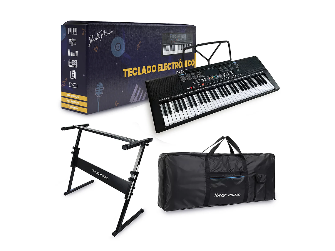 TECLADO IBRAH MUSIC MUSICAL 61 TECLAS IBRAH PIANO + FUNDA + ATRIL 1