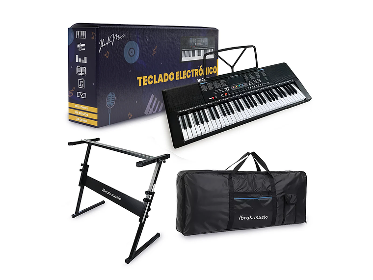 TECLADO IBRAH MUSIC MUSICAL 61 TECLAS IBRAH PIANO + FUNDA + ATRIL 1