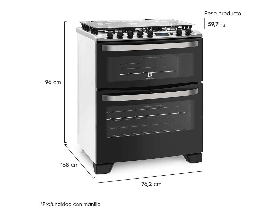 COCINA A GAS 5 PLATOS DOBLE HORNO TIMER DIGITAL 76DBA NEGRA 2