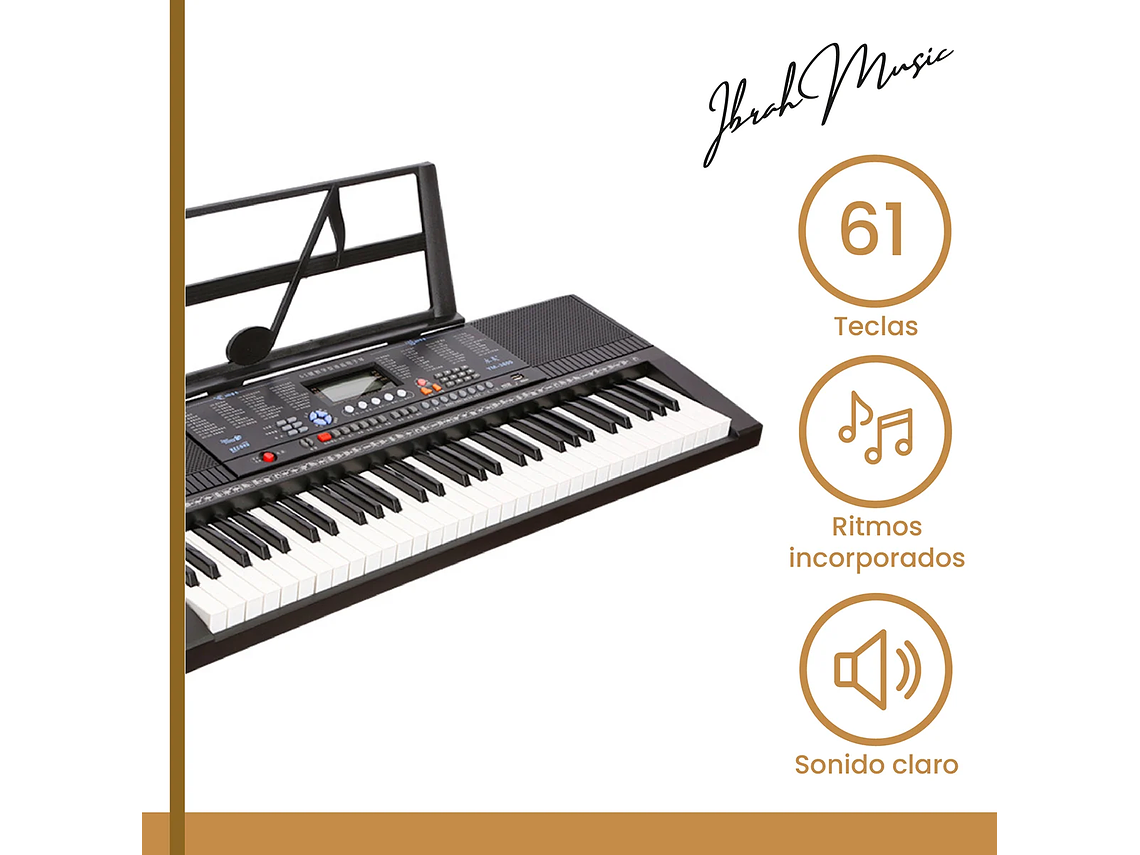 TECLADO IBRAH MUSIC MUSICAL 61 TECLAS IBRAH PIANO + FUNDA + ATRIL 2