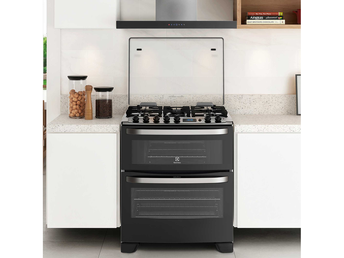 COCINA A GAS 5 PLATOS DOBLE HORNO TIMER DIGITAL 76DBA NEGRA 4