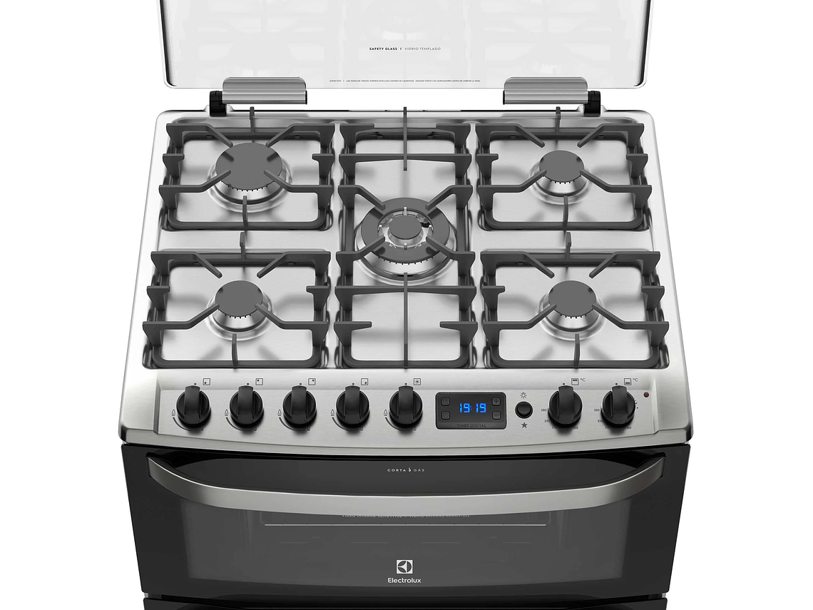 COCINA A GAS 5 PLATOS DOBLE HORNO TIMER DIGITAL 76DBA NEGRA 5