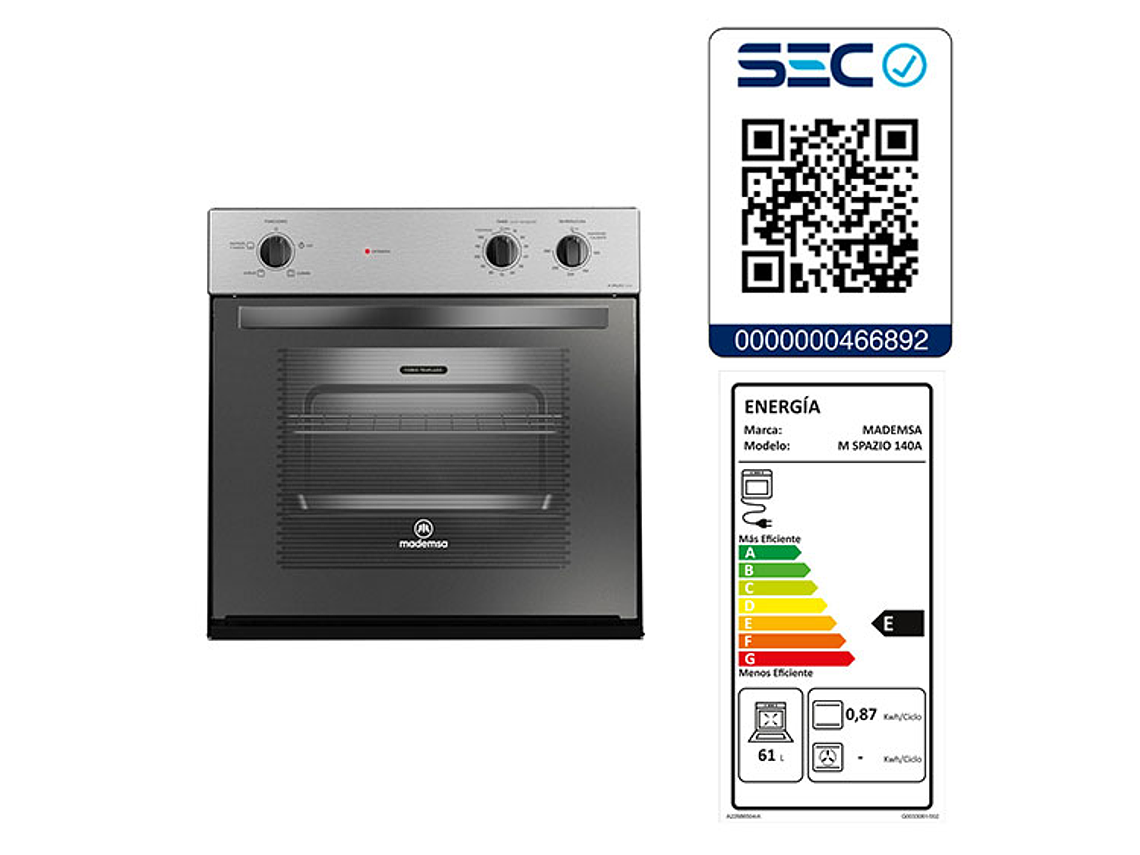 COMBO HORNO ELÉCTRICO MADEMSA EMPOTRABLE 66 L M SPAZIO 140A + ENCIMERA 435E + CAMPANA M60 2