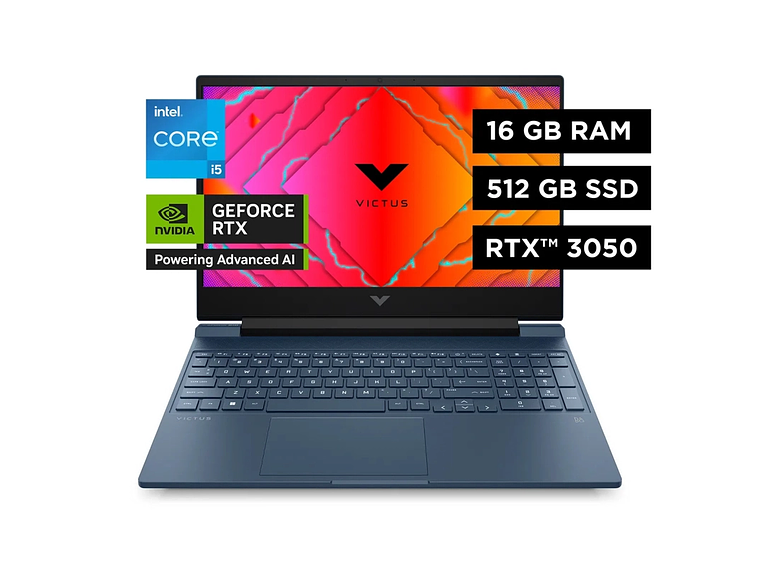 NOTEBOOK HP GAMER VICTUS 15-FA0022LA INTEL CORE I5 16GB RAM 512GB SSD RTX3050 4GB WINDOWS 11 HOME 1