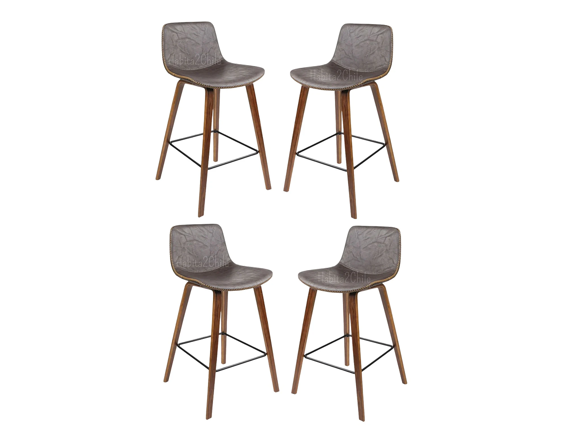 PACK 4 SILLA PISO DE BAR DE MADERA Y CUERO 1
