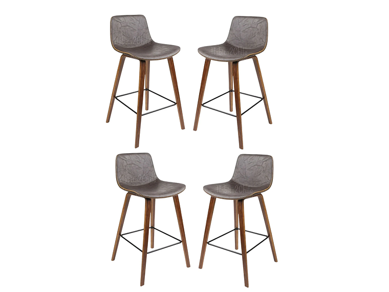 PACK 4 SILLA PISO DE BAR DE MADERA Y CUERO 1