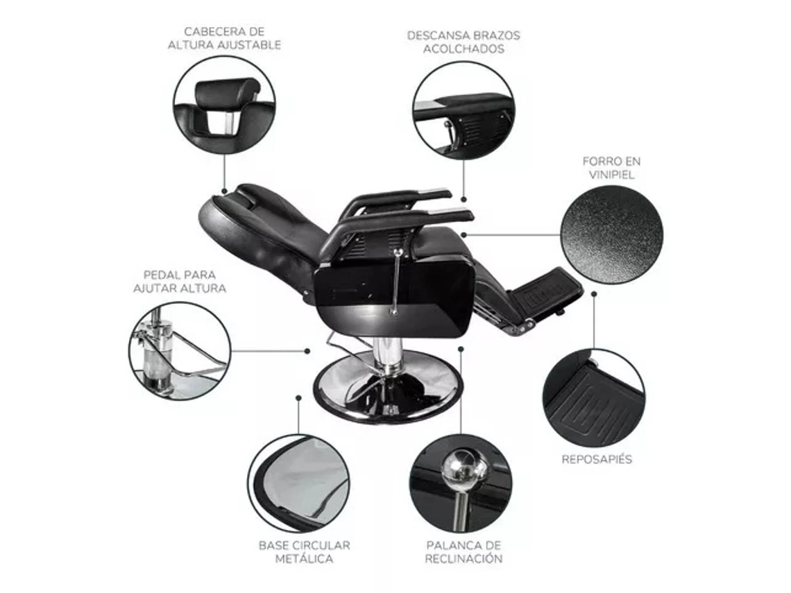 SILLA ACERO NEGRO BARBERIA PELUQUERIA PRO 4