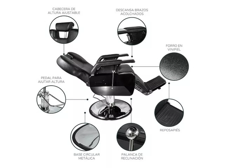 SILLA ACERO NEGRO BARBERIA PELUQUERIA PRO 4