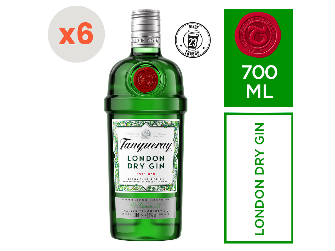 GIN LONDON DRY TANQUERAY BOTELLA VIDRIO 700 ML 6 UN 1