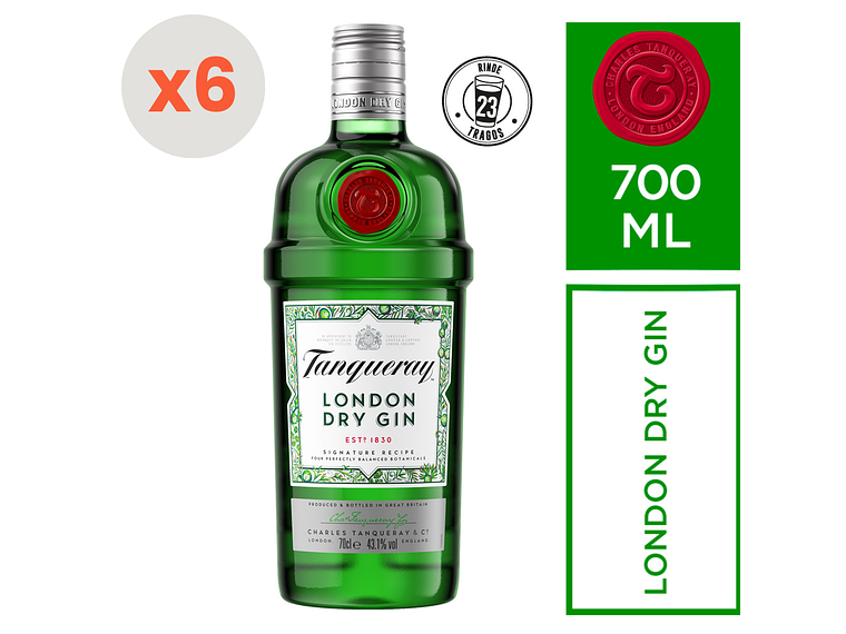 GIN LONDON DRY TANQUERAY BOTELLA VIDRIO 700 ML 6 UN 1