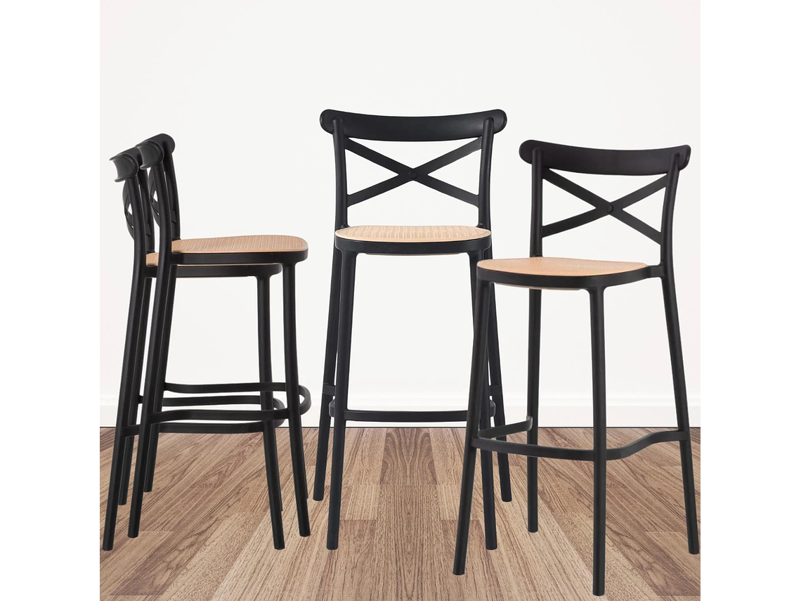 PACK 4 TABURETES BAR VALENTINO EN COLOR NEGRO 75 CM | ESTILO VINTAGE | EXTERIOR 6