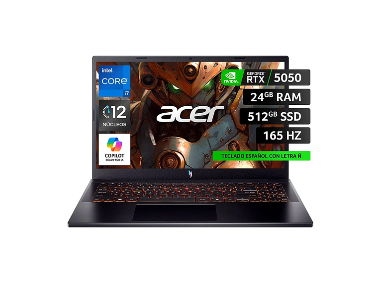 NOTEBOOK ACER GAMER NITRO 5 ANV15-52-73S9-1 INTEL CORE I7 24GB RAM 512GB SSD NVIDIA RTX5050 15.6