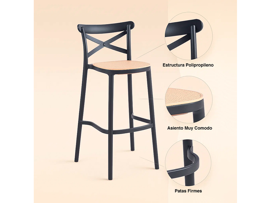 TABURETES KLIK MUEBLES CROSSBACK 1 CUERPO NEGROS PACK 4 DANUBIO 5