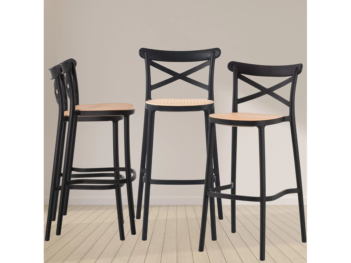 PACK 4 TABURETES BAR VALENTINO NEGRO 65 CM | APILABLE| EXTERIOR 4