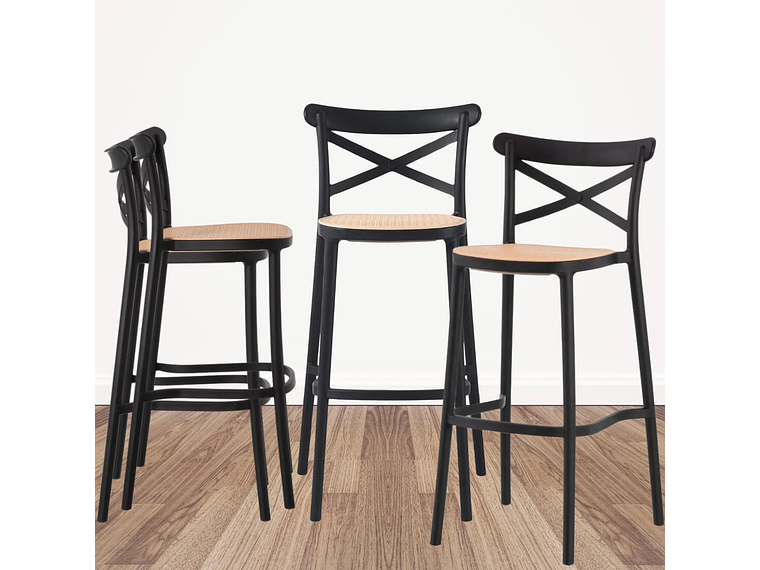 PACK 4 TABURETES BAR VALENTINO NEGRO 65 CM | APILABLE| EXTERIOR 5