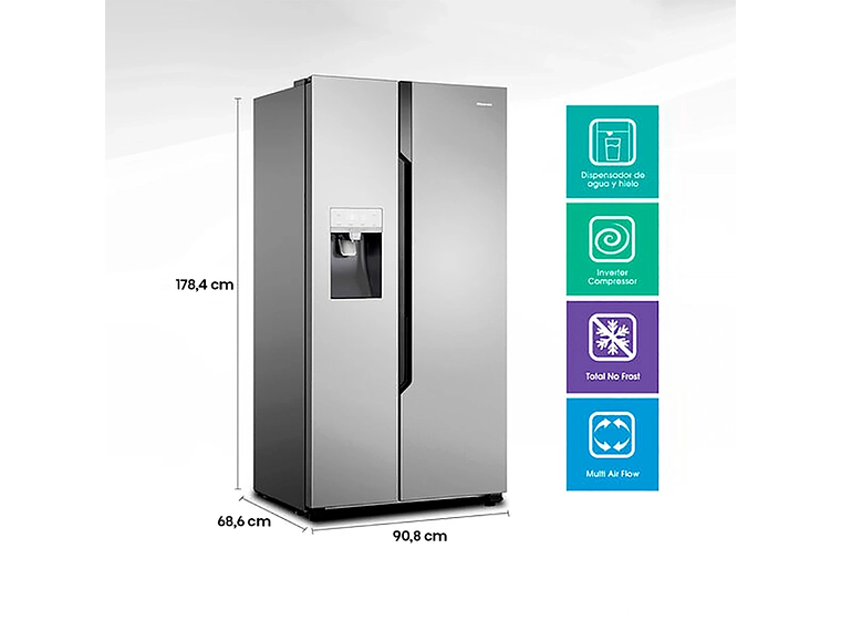 REFRIGERADOR SIDE BY SIDE HISENSE RC-70WS 535L NO FROST ACERO 2