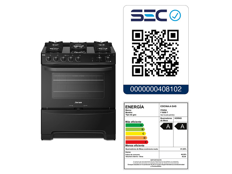 COCINA A GAS 5 PLATOS FENSA VAPORBAKE F 6000 T 5