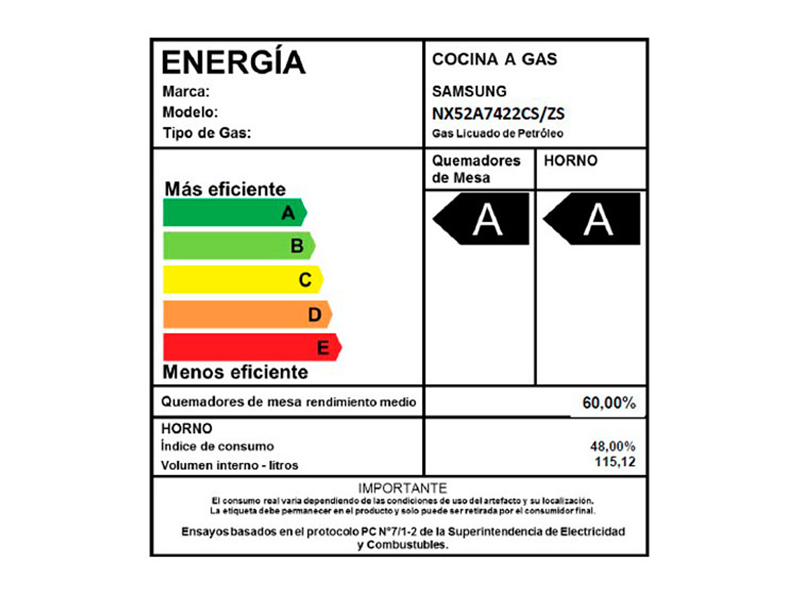 COCINA A GAS SAMSUNG 5 PLATOS NX52A7422CS/ZS 10