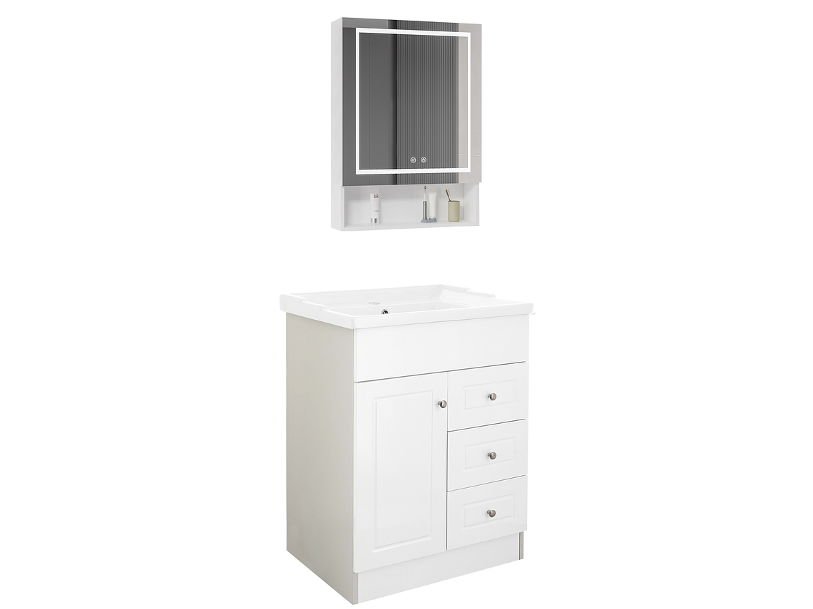 KIT MUEBLE VANITORIO DOMSA CON BOTIQUIN ESPEJO LED ANTIEMPAÑANTE BHNF-60 BLANCO 2