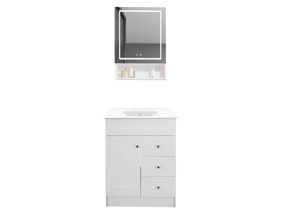KIT MUEBLE VANITORIO DOMSA CON BOTIQUIN ESPEJO LED ANTIEMPAÑANTE BHNP-60 BLANCO 1