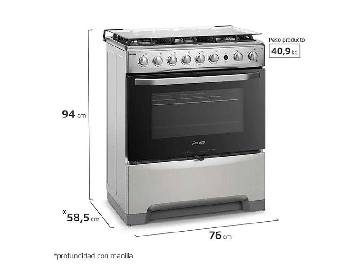 COCINA A GAS LIQUADO FENSA 6 PLATOS F 5300 T SILVER NEGRO 2
