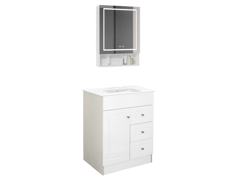 KIT MUEBLE VANITORIO DOMSA CON BOTIQUIN ESPEJO LED ANTIEMPAÑANTE BHNP-60 BLANCO 2