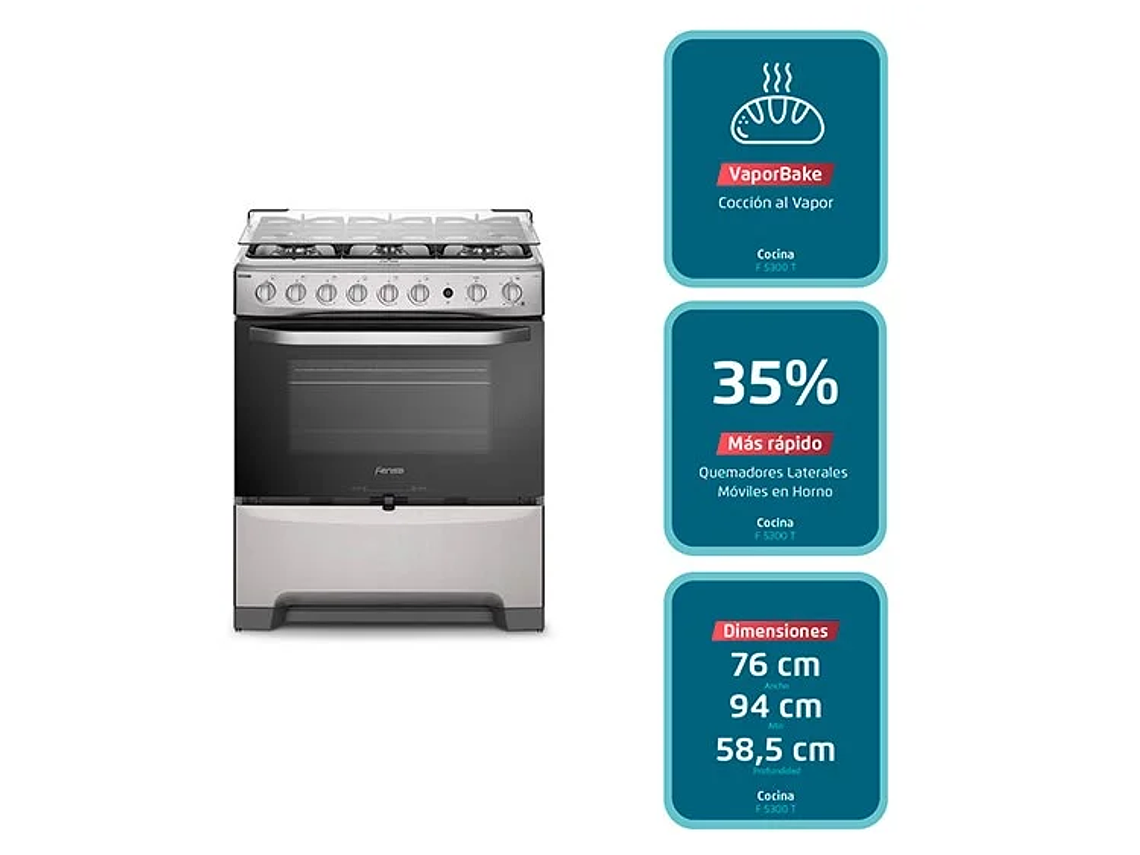 COCINA A GAS LIQUADO FENSA 6 PLATOS F 5300 T SILVER NEGRO 6